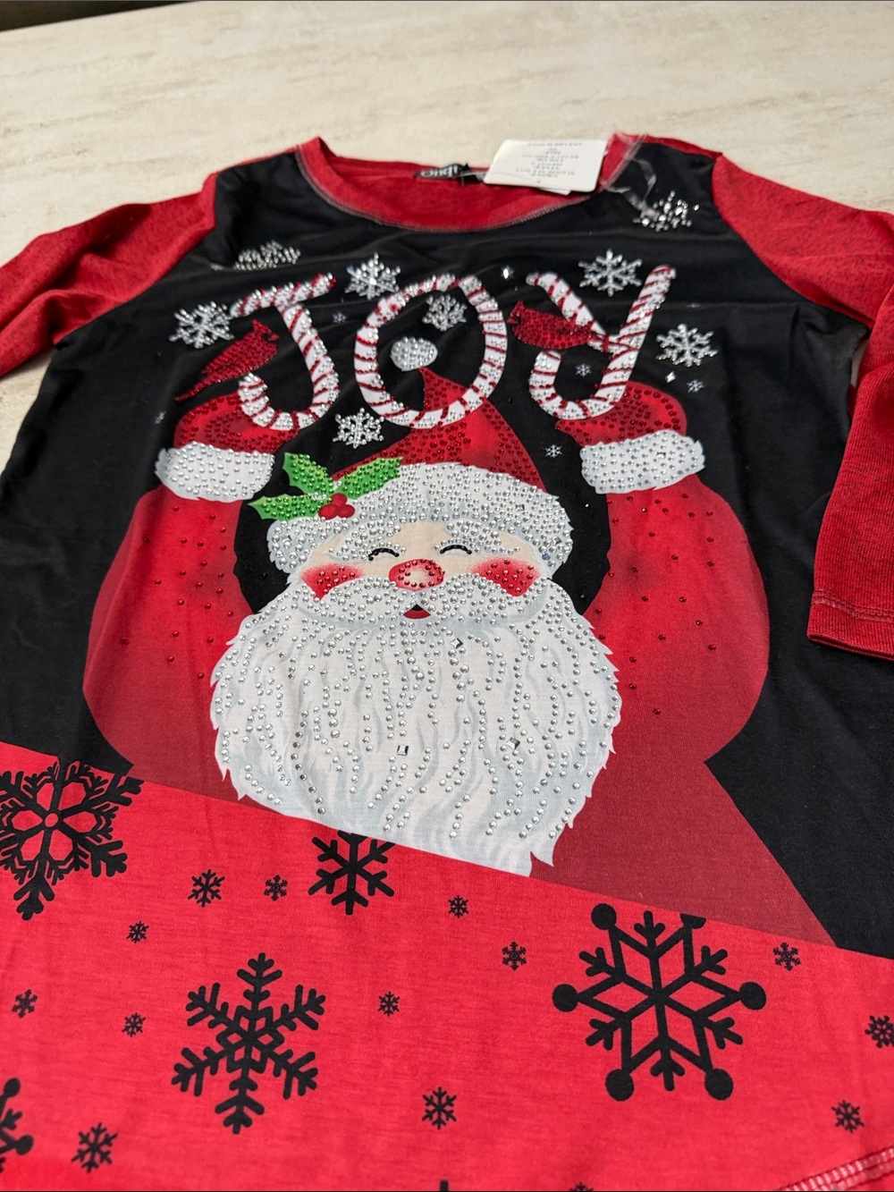 Joy Santa Holiday  Top - Red & Black. Petite small